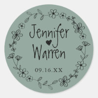 Florale handgetekende krans gepersonaliseerd groen