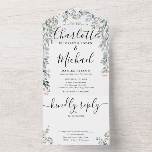 Florale handtekening script monogram bruiloft  all in one uitnodiging (Binnen)