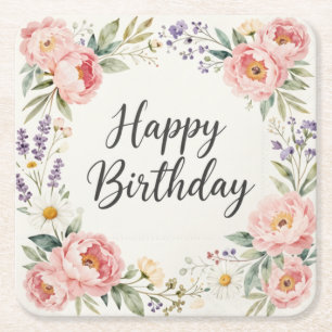Florale Happy Birthday Onderzetter Lente Feest