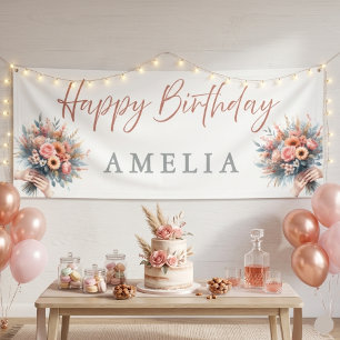 Florale Happy Birthday Persoonlijke Feestbanner Si Spandoek