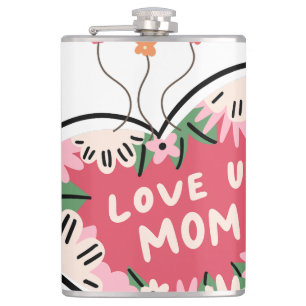 florale Hart "Love U. Moeder" fles Heupfles