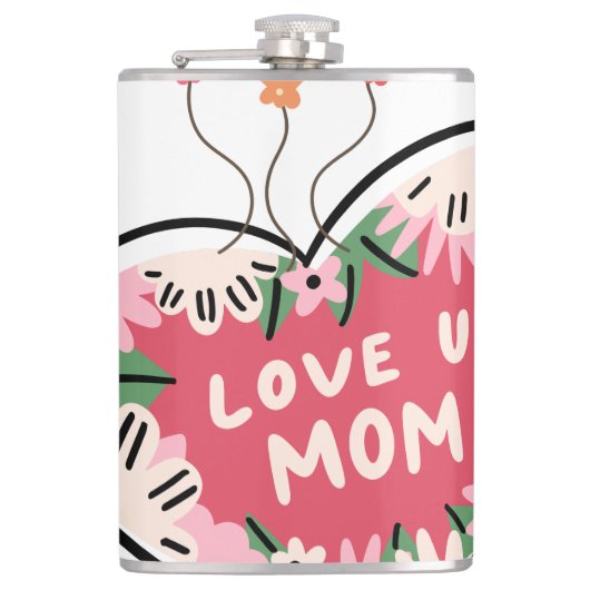 florale Hart "Love U. Moeder" fles Heupfles (Voorkant)