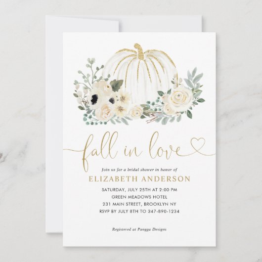 Florale herfst in love witte pompoen bruiloft fees kaart (Voorkant)