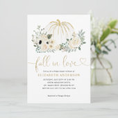 Florale herfst in love witte pompoen bruiloft fees kaart (Staand voorkant)