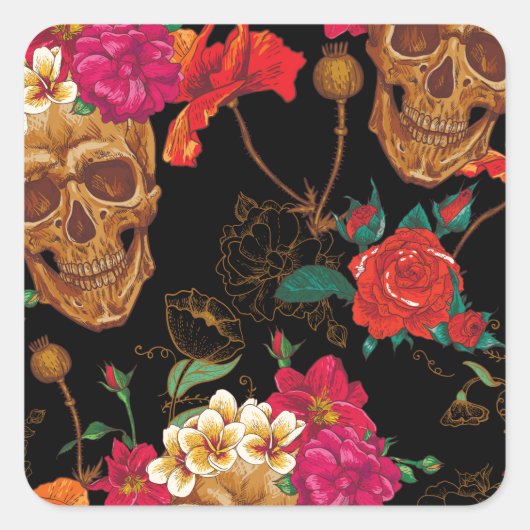 florale huid vierkante sticker (Voorkant)