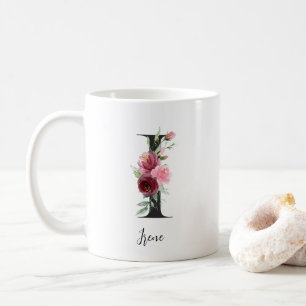 Florale Initiaal I Bourgondie Roze Rozen Bewerkbar Koffiemok