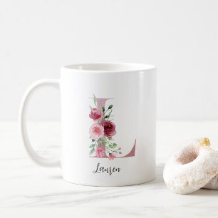 Florale Initiaal L Bourgondische Rozen Bewerkbare Koffiemok