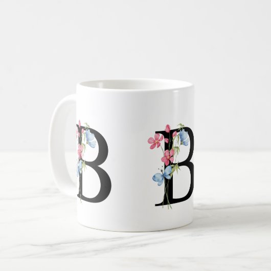 Florale Initiaal Monogram B Mok (Voorkant links)