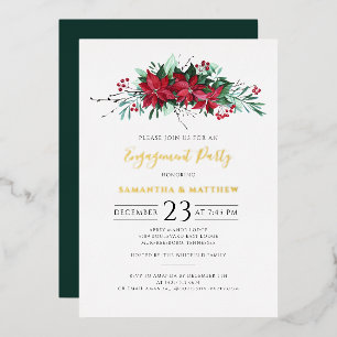 Florale Kerst Verlovingsfeest Script Goud Folie Uitnodiging