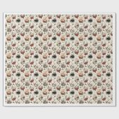 Florale Kerstkatten Botanisch Inpakpapier (Vlak)