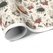 Florale Kerstkatten Botanisch Inpakpapier (Rol Hoek)