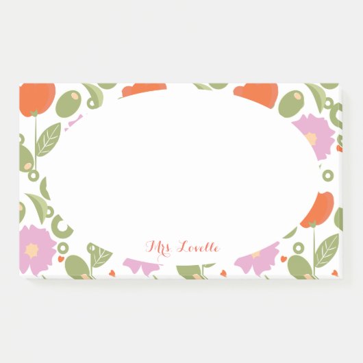 Florale klaprozen en olijf leraar aqua aangepaste post-it® notes (Voorkant)