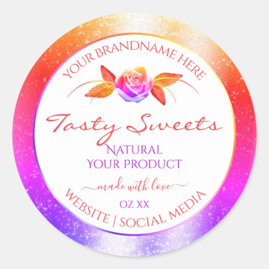 Florale kleurrijke glitter op witte etiketten van  (Voorkant)