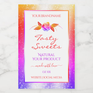 Florale kleurrijke glitter op witte etiketten van 