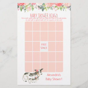 Florale Koe Baby Shower Bingo Spel