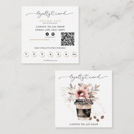 *~* Florale koffie om te gaan Espresso QR Rewards Klantenkaartje (Voorkant / Achterkant)