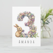 Florale Konijn 3e Verjaardagskaart