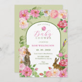 Florale konijn baby shower kaart (Voorkant / Achterkant)