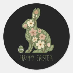 Florale Konijn & Natuur Eieren – Grappige Pasen Sf Ronde Sticker