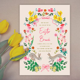 Florale Konijn Pasen Brunch Lente Tuinfeest  Kaart