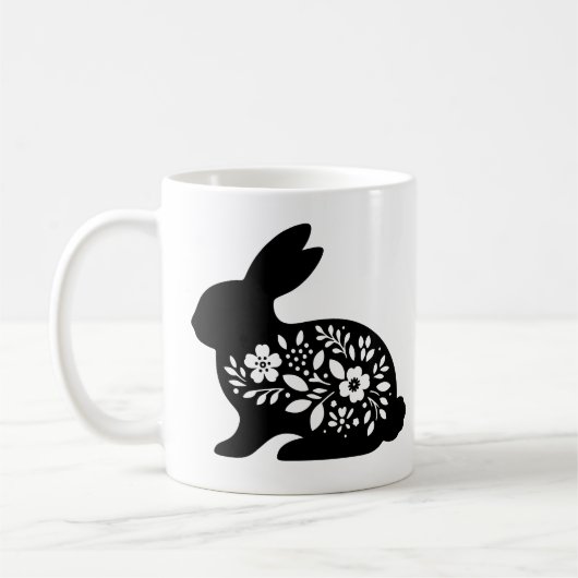Florale Konijn Sjabloon Mok – Cute Bunny Koffie (Links)