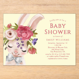 Florale Konijn Waterverf Cute Baby Shower Acryl Uitnodigingen