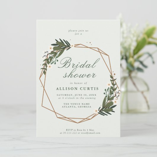 florale krans - uitnodiging voor het douchen (Staand voorkant)