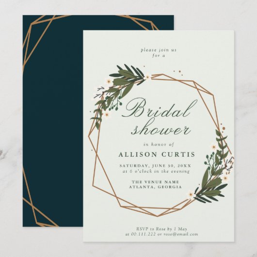 florale krans - uitnodiging voor het douchen (Voorkant / Achterkant)