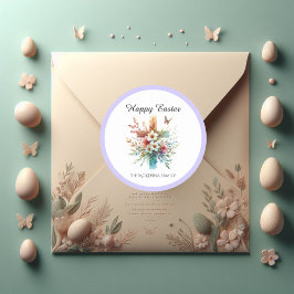 Florale Kruis Pastel Waterverf Religieus Pasen Ronde Sticker
