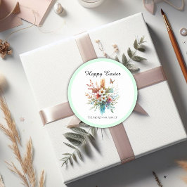 Florale Kruis Pastel Waterverf Religieus Pasen Ronde Sticker