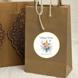 Florale Kruis Pastel Waterverf Religieus Pasen Ronde Sticker