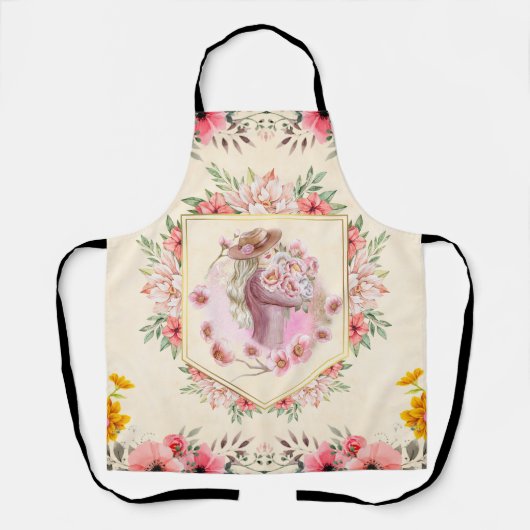 Florale kunst, roze bloemen, lentemeel schort (Voorkant)