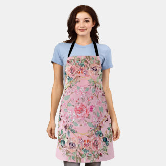 Florale kunst, roze bloemen, roze Floral Wreate Schort