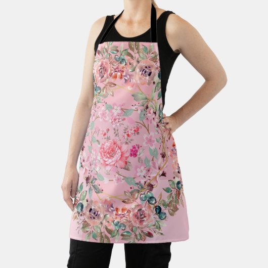 Florale kunst, roze bloemen, roze Floral Wreate Schort (Insitu)