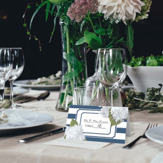 Florale kunst van Navy Blue en White Striped Hydra Plaatskaartje