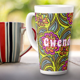 Florale Kunstpatroon Gepersonaliseerde Hoge Latte Mok
