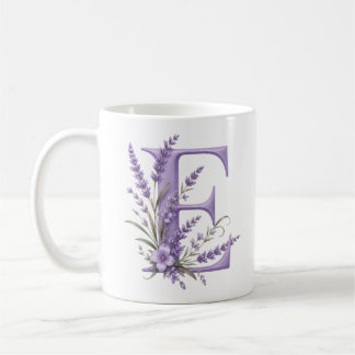Florale Letter E Lavendel Gepersonaliseerde Mok