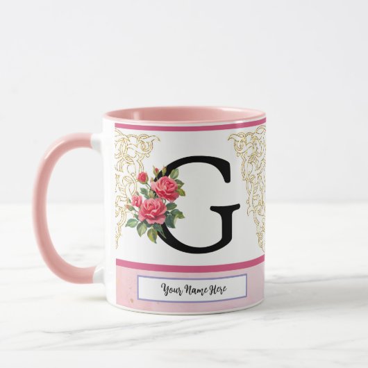 Florale Letter G Mok – Aangepaste Naam Monogram Be (Links)