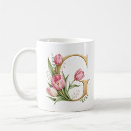 Florale Letter G Tulp Bloem Gepersonaliseerde Mok