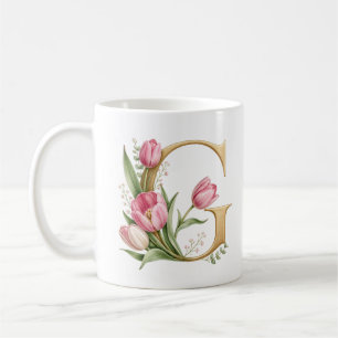 Florale Letter G Tulp Bloem Gepersonaliseerde Mok