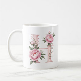 Florale Letter H Pioen Bloem Gepersonaliseerde Mok