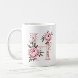 Florale Letter H Pioen Bloem Gepersonaliseerde Mok