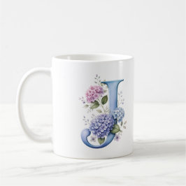 Florale Letter J Hydrangea Bloem Persoonlijke Mok