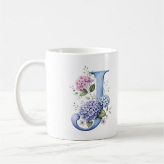 Florale Letter J Hydrangea Bloem Persoonlijke Mok