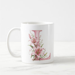 Florale Letter L Lelie Bloem Gepersonaliseerde Mok