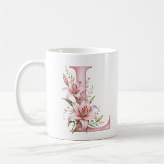 Florale Letter L Lelie Bloem Gepersonaliseerde Mok