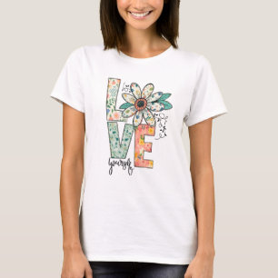 Florale LIEFDE Retro Madeliefjes Illustratie T-Shi T-shirt