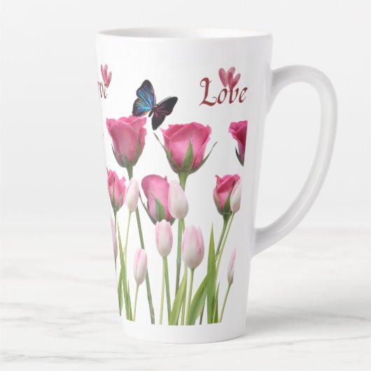 Florale Liefde & Vlinder Grote Latte Mok (Rechts)