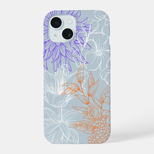 'Florale Lijnkunst' iPhone 15 Hoesje (Achterkant)