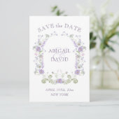 Florale Lila Boog Frame Trouwkaart Save The Date (Staand voorkant)